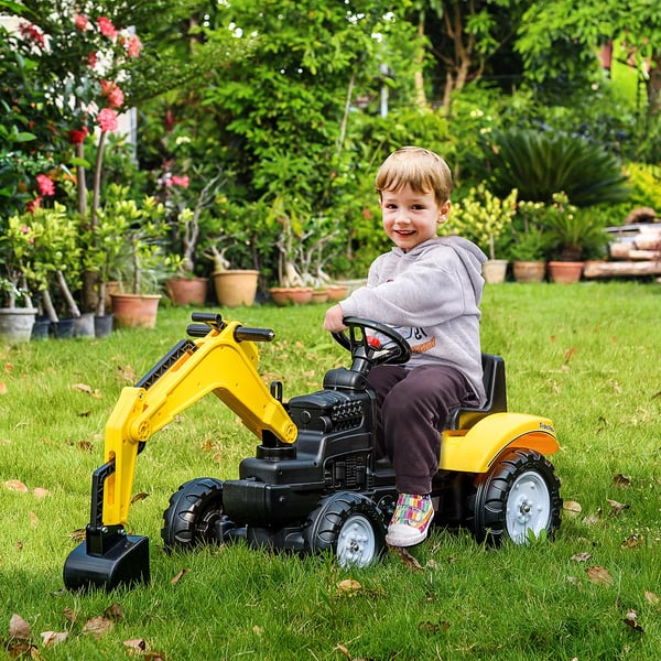 Tramptraktor för barn - Pedaltraktor - Ålder 3–6 år - Fyra hjul - Plast - CE-certifierad - 107×42×71 cm - Gul
