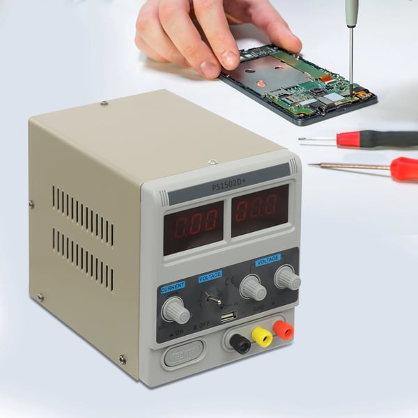 Laboratoriovirtalähde - DC pöytämalli - 0–15 V, 2 A - Säädettävä - Vakautettu - Valkoinen