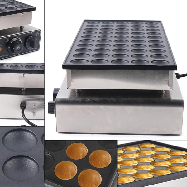 Poffertjes-jern, elektrisk 50-huls, non-stick belægning