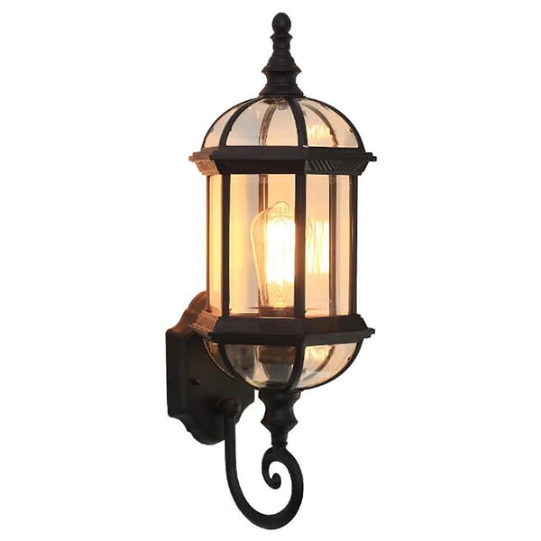 Udendørs væglampe - Vintage lanterne - Vandtæt, E27-fatning, 220 V, Klart glas, Op/Ned-lys - Brun, sort lampeskærm