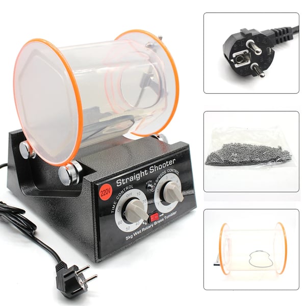 Slibe- og polermaskine til smykker/perler - Bordmodel - 220V, 150W - 5 hastigheder - 500–3000 rpm - Timer 0–60 min - Klar/Sort/Orange
