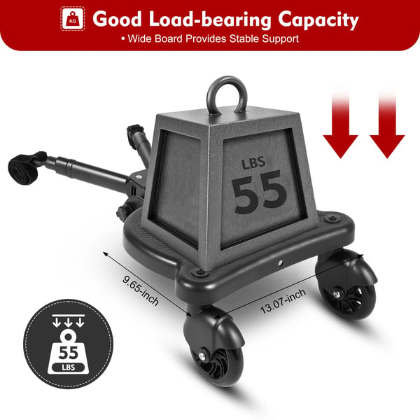 Barnevognsbræt - Buggy Board med aftageligt sæde - 2-i-1 - Universal adapter - Max 25 kg - Til 3–6 år - Plast - Sort