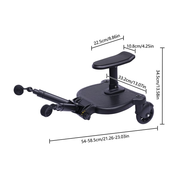 Barnevognsbræt - Buggy Board med aftageligt sæde - 2-i-1 - Universal adapter - Max 25 kg - Til 3–6 år - Plast - Sort