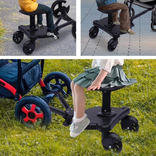 Barnevognsbræt - Buggy Board med aftageligt sæde - 2-i-1 - Universal adapter - Max 25 kg - Til 3–6 år - Plast - Sort