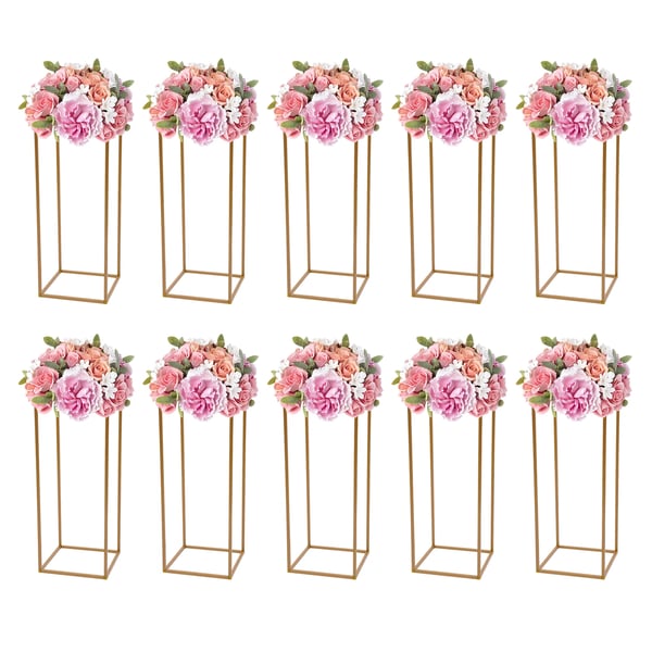 Bryllupsdekoration Blomsterstander - Metalsøjlestativ - 10 stk. - 60 cm høj - Jernramme - Til blomster og balloner - Montering kræves - Guld