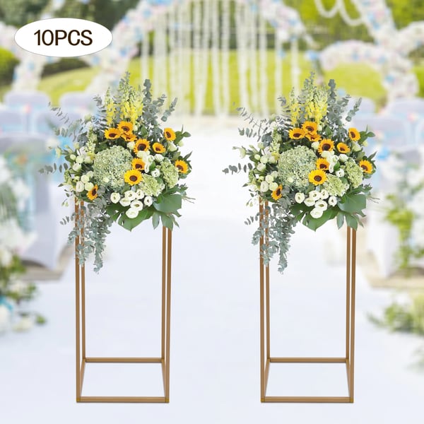 Bryllupsdekoration Blomsterstander - Metalsøjlestativ - 10 stk. - 60 cm høj - Jernramme - Til blomster og balloner - Montering kræves - Guld