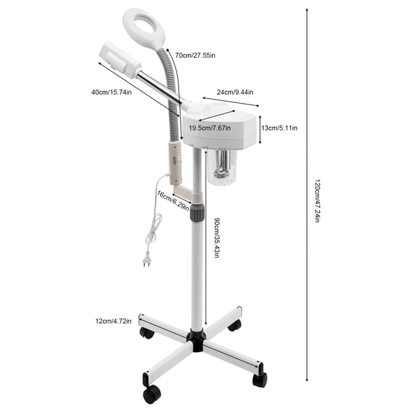 Professionel ansigtsdamper 2-i-1, 5x lupelampe, 800 W, hvid, til skønhedsklinikker & spa