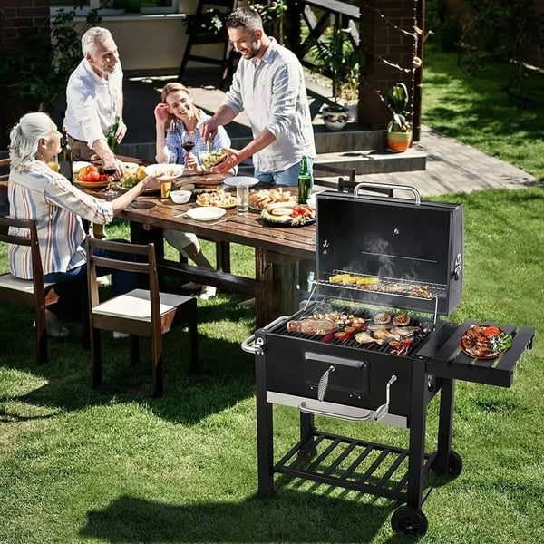 Primary, kulgrill/BBQ-grill, sammenklappeligt sidebord, robust til udendørs: picnic, terrasse, have og baggård