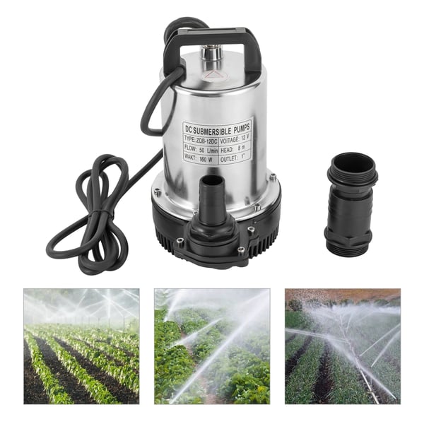 Djupbrunns dykpump DC 12V, 160 W, 50 l/min, 8 m lyft, 1'' utlopp, rostfritt stål, 3000 rpm, EU-kontakt