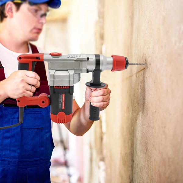 2200W elektrisk borehammer/nedbrydningshammer, håndholdt betonbryder, 0-930 o/min, med 6 tilbehør, rød