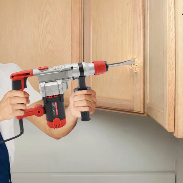 2200W elektrisk borehammer/nedbrydningshammer, håndholdt betonbryder, 0-930 o/min, med 6 tilbehør, rød