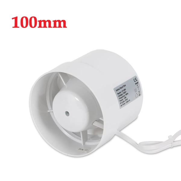 Rørventilator / Kanalventilator - In-line - Diameter 100 mm - Luftflow 100 m³/h - Lydniveau 34 dB - Hastighed 2400 rpm - 220 V 50 Hz - Hvid