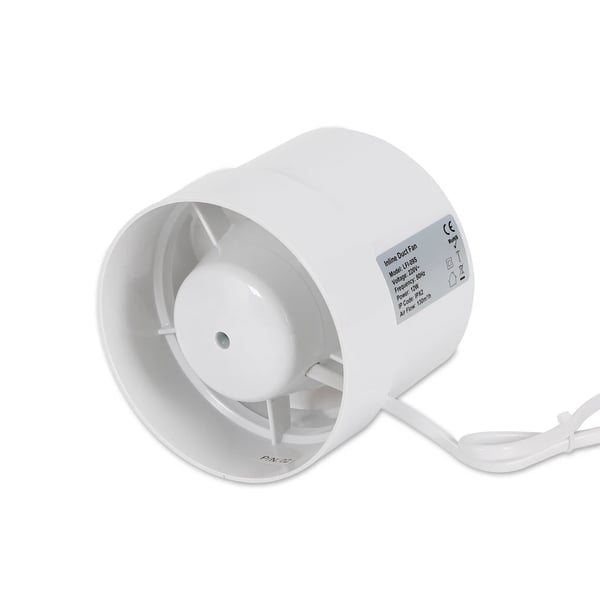 Kanalfläkt 100 mm - Inline rörfläkt - Tyst 34 dB - 2400 varv/min - Kullager - För badrum/kök - Vit