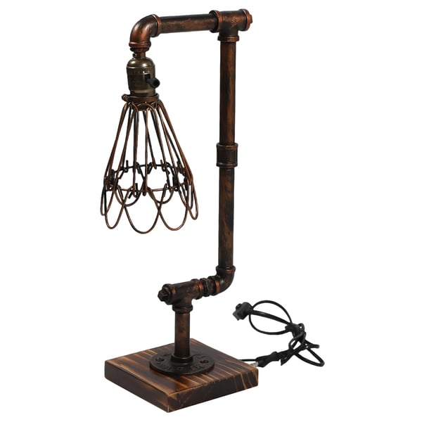 Retro vandrør - Bordlampe - Industriel metal - E27 til LED, 12 W - Uden pære - Varm hvid - Sølv
