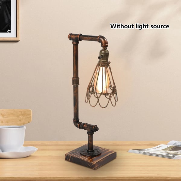 Retro vandrør - Bordlampe - Industriel metal - E27 til LED, 12 W - Uden pære - Varm hvid - Sølv