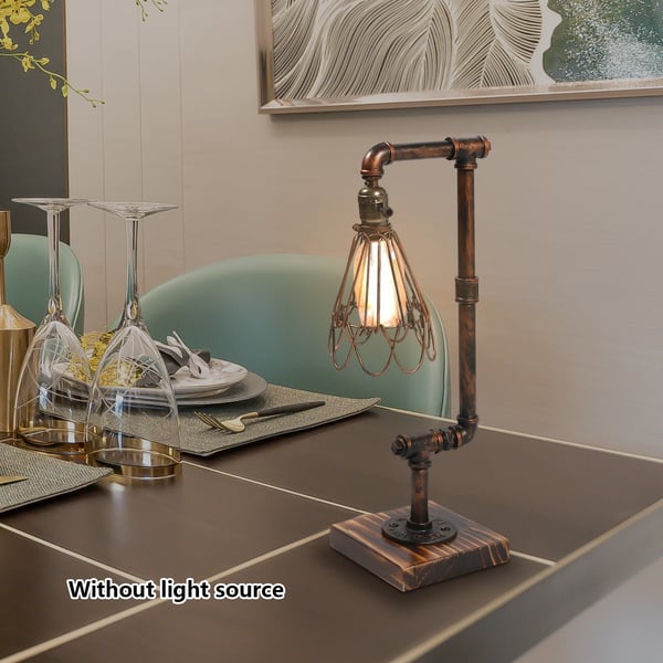 Retro vandrør - Bordlampe - Industriel metal - E27 til LED, 12 W - Uden pære - Varm hvid - Sølv