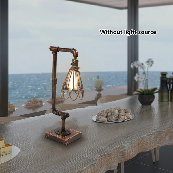 Retro vandrør - Bordlampe - Industriel metal - E27 til LED, 12 W - Uden pære - Varm hvid - Sølv