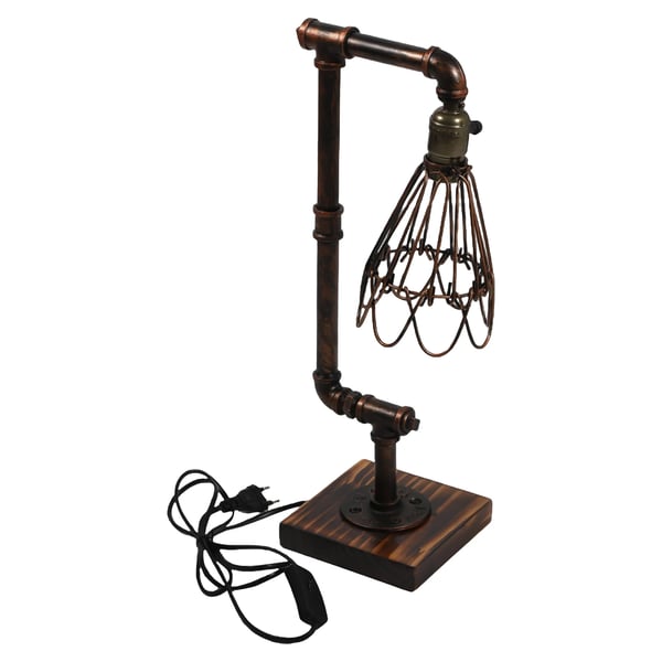 Retro vandrør - Bordlampe - Industriel metal - E27 til LED, 12 W - Uden pære - Varm hvid - Sølv