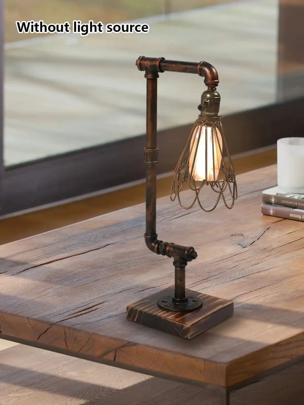 Retro vandrør - Bordlampe - Industriel metal - E27 til LED, 12 W - Uden pære - Varm hvid - Sølv