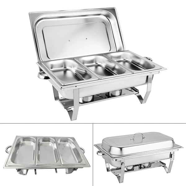 Buffévärmare Chafing Dish - Rektangulär Matvärmare - 3 Fack 3×3 L (9 L) - Rostfritt Stål - För Catering & Buffé