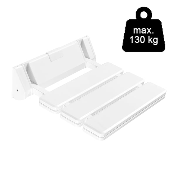 Foldbart Brusersæde - Vægmonteret - Maks Belastning 130 kg - Ergonomisk - Pladsbesparende - Uden Ben - Hvid