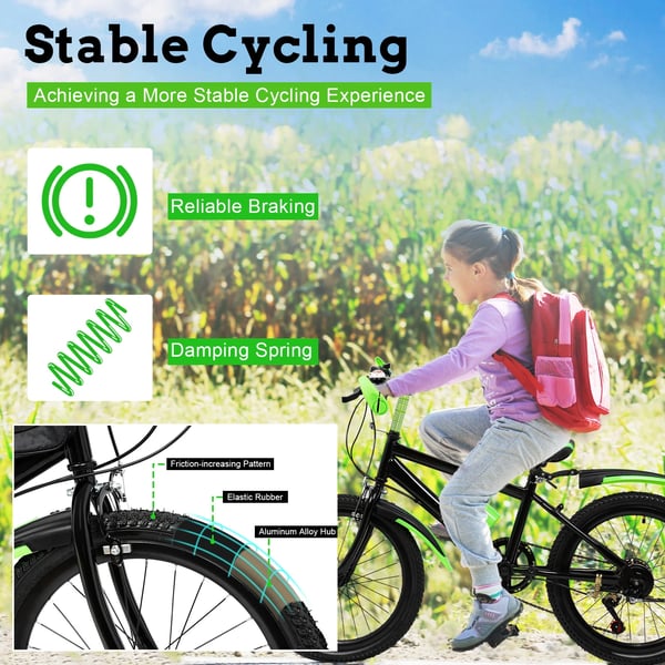 Lastenpyörä - MTB-maastopyörä - Renkaat 50 cm - 7 Vaihdetta - Vannejarru edessä, jalkajarru takana - Hiiliteräsrunko - Alumiinivanteet - 130–150 cm