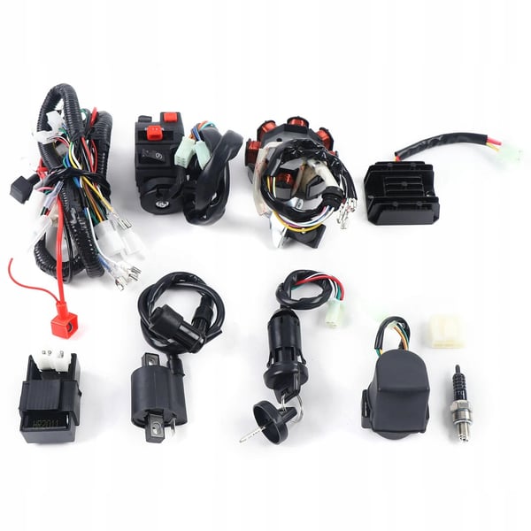 ATV/Quad - Ledningsnet - Komplet Sæt - CDI + Ensretter/Regulator - Til 150–250 cc - Kobberledninger - Sort