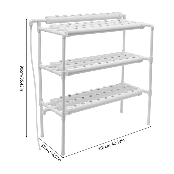 Hydroponisk dyrkningssystem, 3-etagers PVC-rørsystem, 90 plantepladser