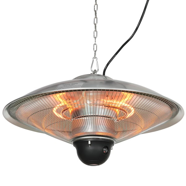 Takhängd utomhusvärmare - Terrassvärmare - Elektrisk - Fjärrkontroll - 1010/2210 W - 58,5x58,5x33 cm - Silver