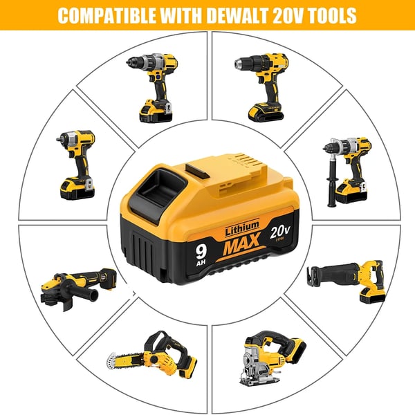 DeWalt 20V udskiftningsbatteri DCB200, 9000 mAh 21700 Li-ion, sort, kompatibel med DCB182 DCB180 DCB181