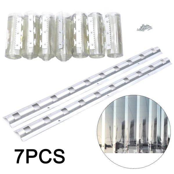 7 x PVC-strimmelgardiner, dørstrimmelgardin til fryserum, 18 cm x 2 m, transparent blød PVC
