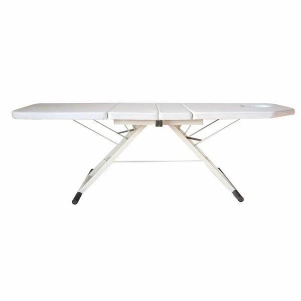 3-delt massagebriks, bærbar behandlingsseng med aluminiumsramme, lysegrå til salon, spa og tatovering