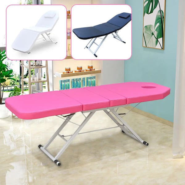 Massagebriks, 3-delt bærbar behandlingsleje, aluminiumsramme, pink, til skønhedssalon/spa/tatovering