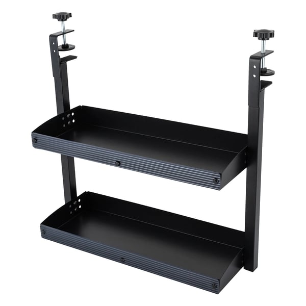 Skrivebordshylde - Klemmemonteret hjørnehylde - 2 niveauer - Over eller under bord - Kulstofstål - 44×39,3×15,3 cm - Sort