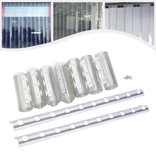 PVC-strimmelgardin 7 stk, dørforhængssæt 200x105 cm, 2 mm, transparent, blød, vind- og vandtæt, antistatisk