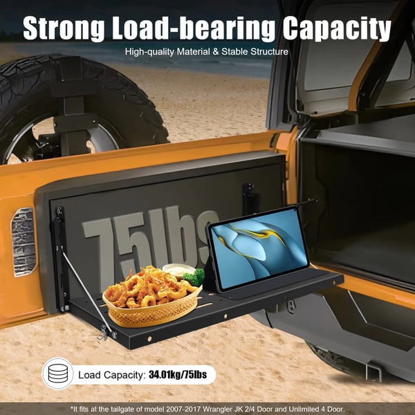 Bagklapsbord, Jeep Wrangler JK 2007–2017, foldbar bagklapshylde til bagageopbevaring