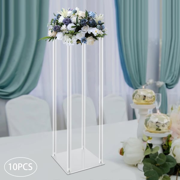 Akryyliset kukkatelineet setti - Pylväsmalli häihin - 10 kpl - 60 cm Korkeus - 20×20 cm Pohja - Geometrinen - Läpinäkyvä