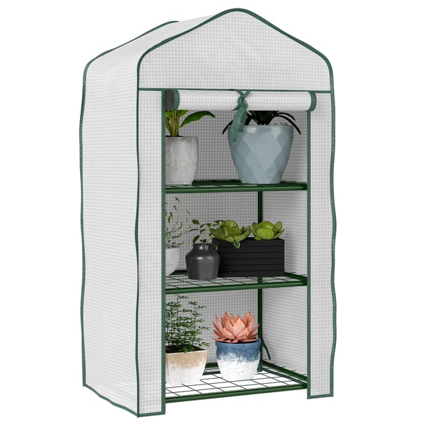 Mini växthus - Trädgårdsdrivhus - 3 våningar - 59 x 39 x 127 cm - Vattentätt - Vit