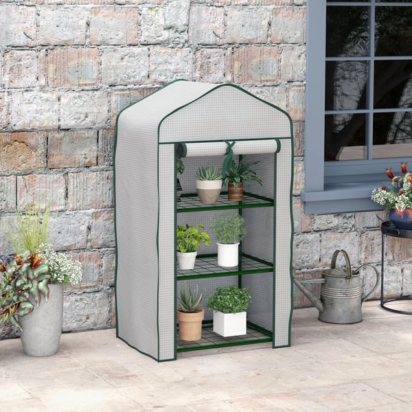 Mini växthus - Trädgårdsdrivhus - 3 våningar - 59 x 39 x 127 cm - Vattentätt - Vit