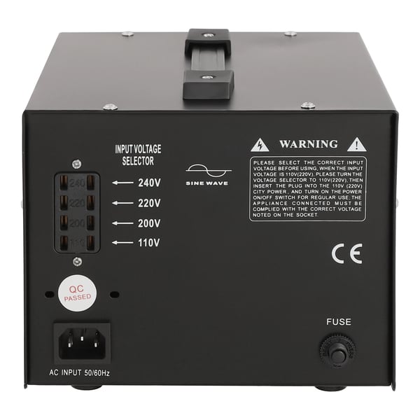 3000W spændingsomformer, op-/ned-transformer, 110V↔220V, 5V USB-port, robust konstruktion, sort
