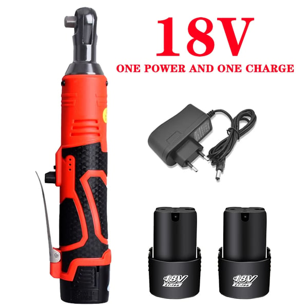Akkukäyttöinen 18 V räikkäavain, 3/8'' kulmapää, 2 akkua, EU-pistoke, punainen