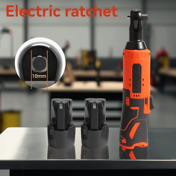 Trådløs skraldenøgle 18V, 3/8'' vinkelhoved, 2 batterier, EU-stik, rød