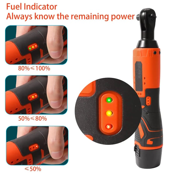Trådløs skraldenøgle 18V, 3/8'' vinkelhoved, 2 batterier, EU-stik, rød