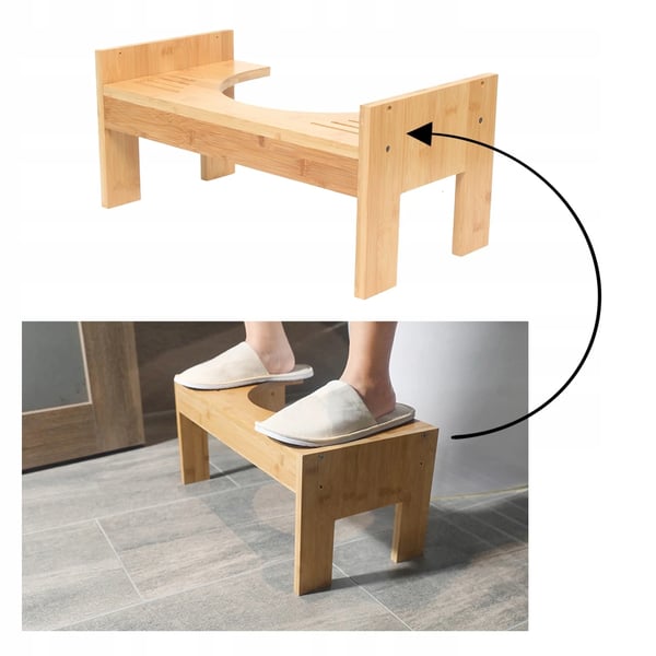 Toiletskammel - Squat Skammel - Justerbar Højde 18–23 cm - Træ - Miljøvenlig - Til Voksne & Børn - Beige