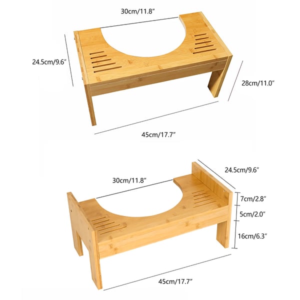Toiletskammel - Squat Skammel - Justerbar Højde 18–23 cm - Træ - Miljøvenlig - Til Voksne & Børn - Beige