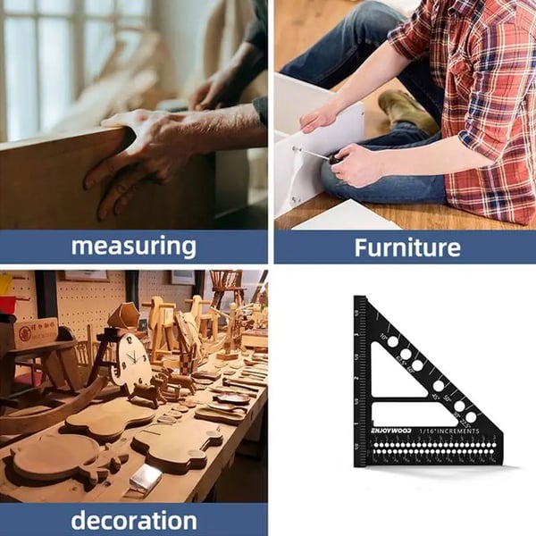 3D Målelineal - 3-i-1 Vinkelmåler/Kombinationsvinkel - Aluminiumlegering - Multivinkel Måling - Hulpositionering - Metrisk Skala mm/cm - Beige