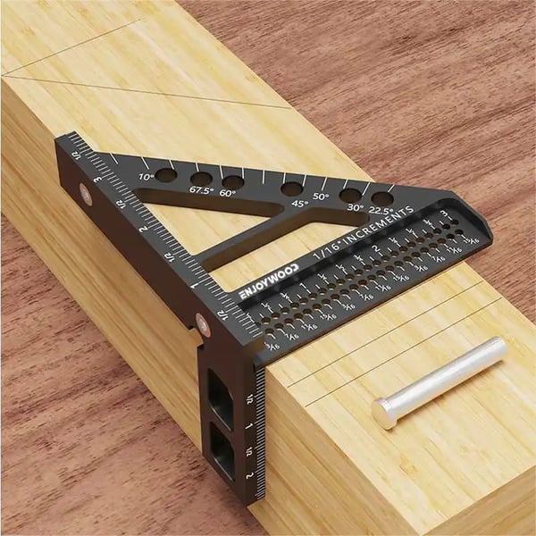 3D Målelineal - 3-i-1 Vinkelmåler/Kombinationsvinkel - Aluminiumlegering - Multivinkel Måling - Hulpositionering - Metrisk Skala mm/cm - Beige