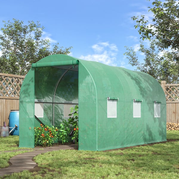 Växthustunnel - Trädgårdsväxthus - Polytunnel - Mått 400 x 200 x 200 cm - Med 6 fönster - Vattentät - Grön