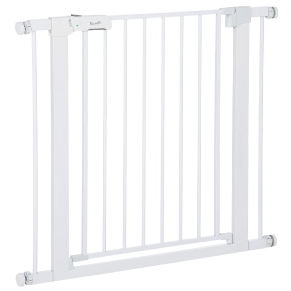 Hundgrind - Säkerhetsgrind - Justerbar bredd 75–96 cm - Höjd 76 cm - Med 2 förlängningar - För trappor och dörrar - Vit