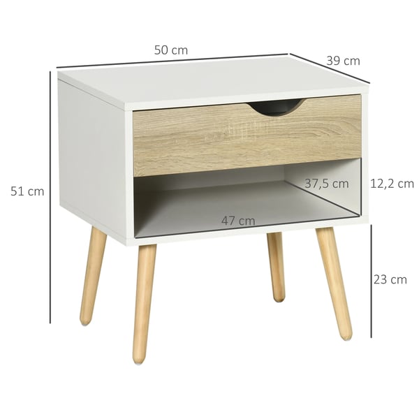Sängbord 2-pack - Nattduksbord - 1 Låda och Hylla - 50x39x51 cm - Melamin/Trä - Modern Marockansk Stil - Vit & Ek
